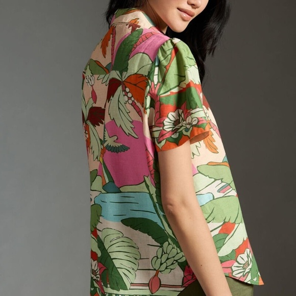 FARM RIO LINEN SURF BUTTON DOWN XS - Picture 2 of 8